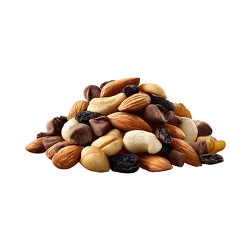 Healthy Trail Mix Pile with Nuts, Dried Fruits, and Chocolate Chunks