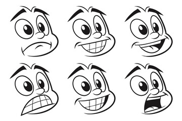 Fototapeta premium Collection of Ten Cartoon Character Facial Expressions and Diverse Emotions Vector Set