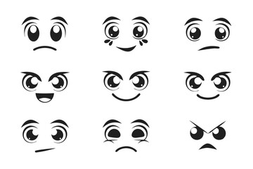 Ten Unique Cartoon Emotion Icons for Mobile App UI and Digital Character Creation, Vector