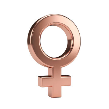 A shiny rose gold female symbol on transparent background