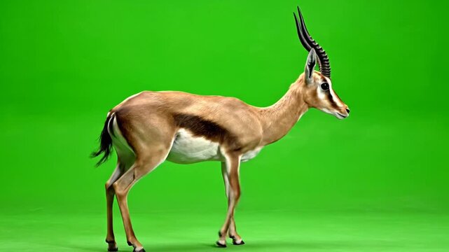 Springbok Antelope on Green Screen, Wildlife Animal Isolated for Compositing.