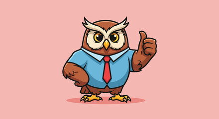 Obraz premium Cartoon Owl Businessman Giving Thumbs Up.