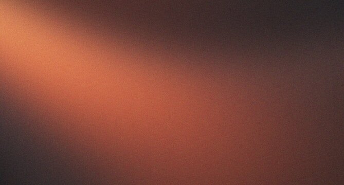 Warm sepia toned abstract background featuring dark earthy brown and soft reddish orange gradient illuminated by gentle light leak and vintage film grain