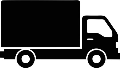 Black Delivery Truck Silhouette Side View.