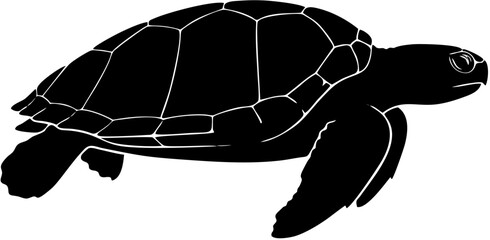 Black Silhouette of Sea Turtle Swimming.