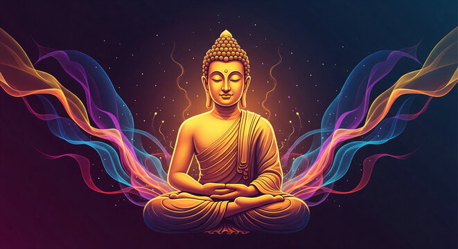 Mahavir Jayanti images festival greeting card design. India celebrating birthday of Mahavir Jayanti. Copy space, free space for text
