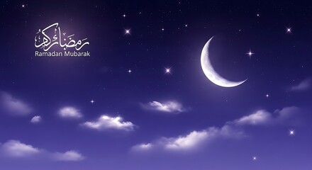Fototapeta premium Ramadan Mubarak greeting card with crescent moon and stars