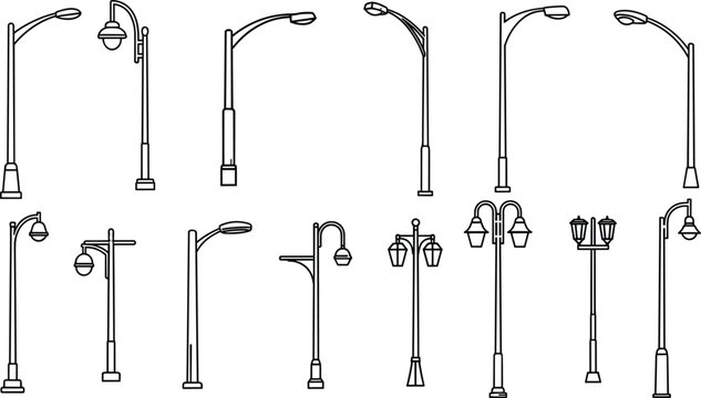 Outline Drawings of Various Street Light Poles on White Background untitled