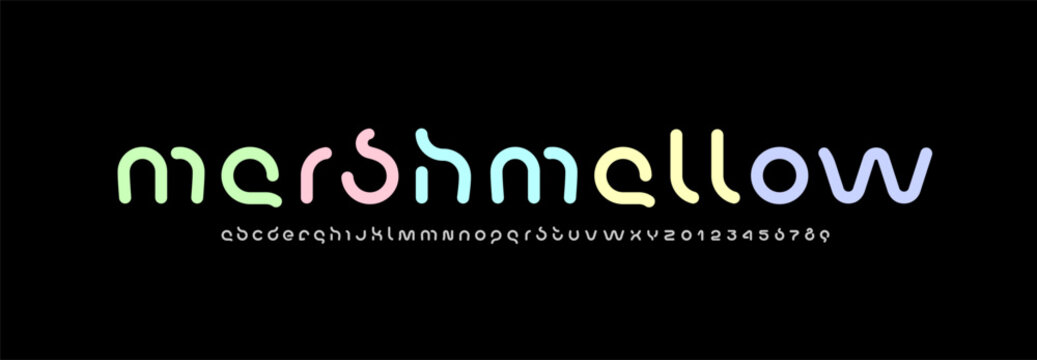 Technology font, digital cyber alphabet, rounded letters A, B, C, D, E, F, G, H, I, J, K, L, M, N, O, P, Q, R, S, T, U, V, W, X, Y, Z and numerals 0, 1, 2, 3, 4, 5, 6, 7, 8, 9, vector illustration 10E
