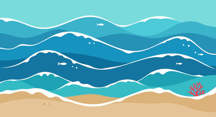 Ocean waves with fish and coral on sandy beach © mochammad