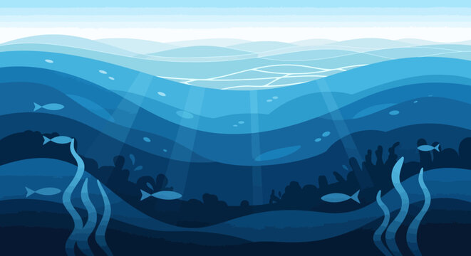 Underwater scene with fish and seaweed