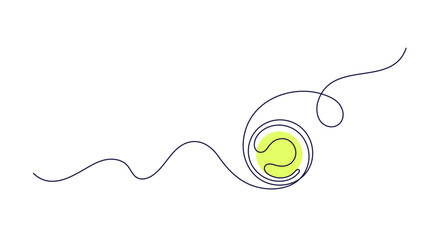 Fototapeta premium Single line drawing of tennis ball. Sign in motion
