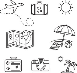 Travel and vacation icons in silhouette style