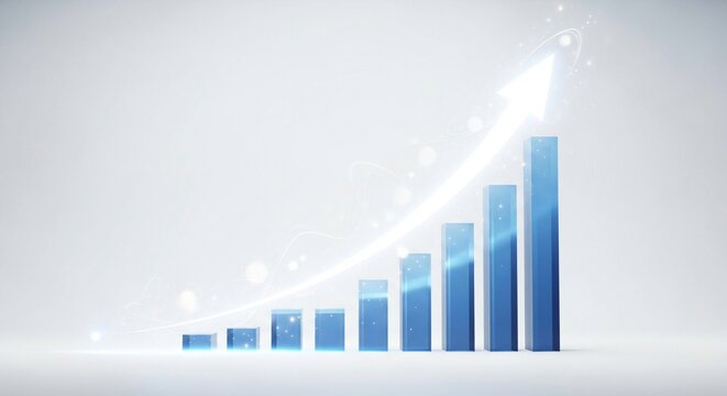 3D Business Growth Chart with Rising Bars and Upward Arrow for ROI Analysis