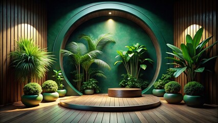 Calming Indoor Garden with Curved Wall Openings and Lush Greenery