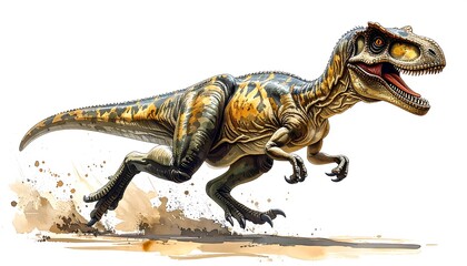 Agile Allosaurus - A Dynamic Watercolor Depiction of a Prehistoric Predator.
