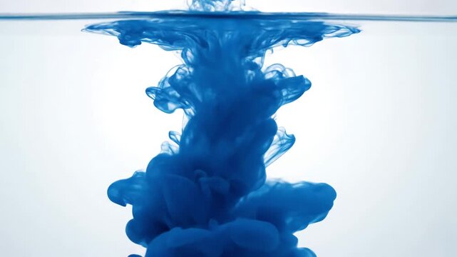 Dissolution and Fading Effect with blue ink dropped in water on white background distortion, green screen overlay, glitch, static noise, scan lines black background, 4k animated video loop