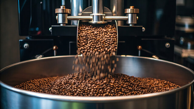 Automated coffee bean roasting process in industrial setting