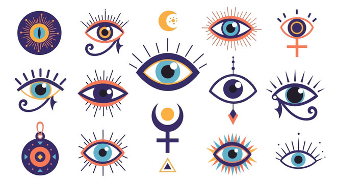 Modern Mystical Evil Eye Illustrations - Spiritual Boho Celestial Vector Elements