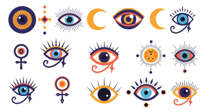Modern Mystical Evil Eye Illustrations - Spiritual Boho Celestial Vector Elements
