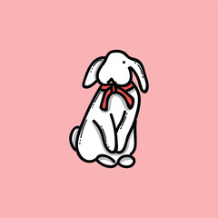 Obraz premium Adorable White Rabbit With Red Scarf Cartoon On Soft Pink Background For Children's Art
