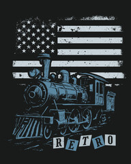 Naklejka premium Vintage Steam Locomotive Illustration In Retro Style, Vector Illustration, Print Ready.