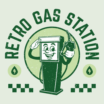 Retro Smiling Gas Pump Mascot Illustration Artwork, Vector Illustration, Print Ready