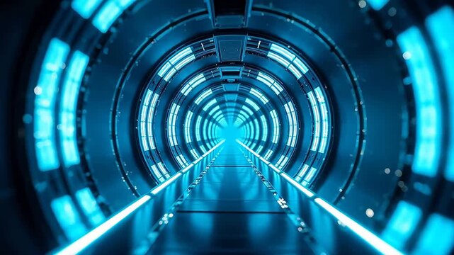Futuristic blue illuminated tunnel