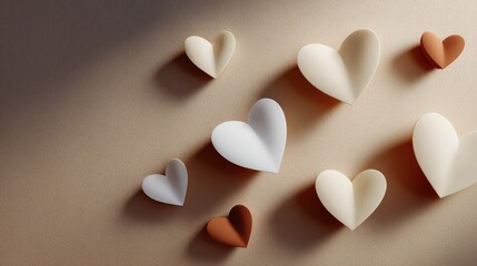 Obraz premium Aesthetic and Minimalist Heart Shapes in Soft Pastel Colors on a Neutral Background for Romantic and Creative Themes