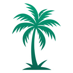 Green palm tree silhouette on a white background