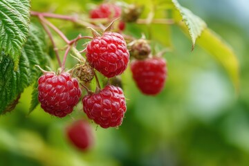 Summer harvest of red fresh raspberries