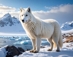 Arctic Majesty - A White Wolf in a Frozen Landscape.