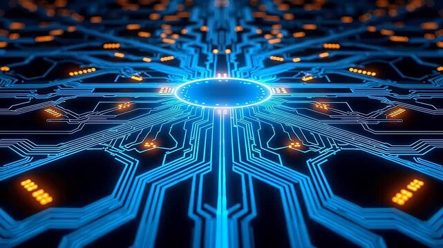 Circuit board with glowing pathways