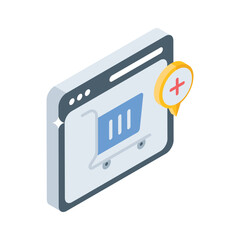 Isometric ecommerce shopping cart icon with an add button, perfect for online retail. © DesignView