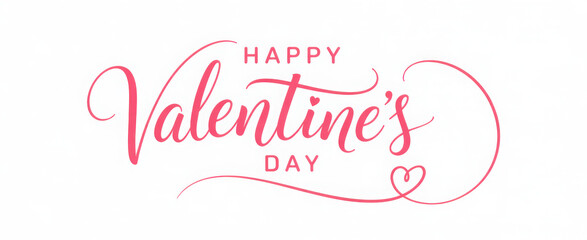 Valentines Day elegant hand text banner. Valentine greeting card template with calligraphy happy valentine`s day and pink heart in line on white background. Vector illustration