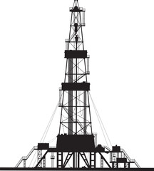 Black silhouette of oil rig structure drilling