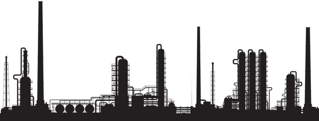 Industrial complex silhouette with pipes and smokestacks