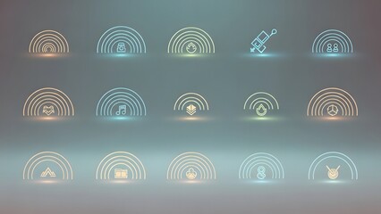 Obraz premium Modern Abstract Glowing Rainbow Line Icons Set for UI Design