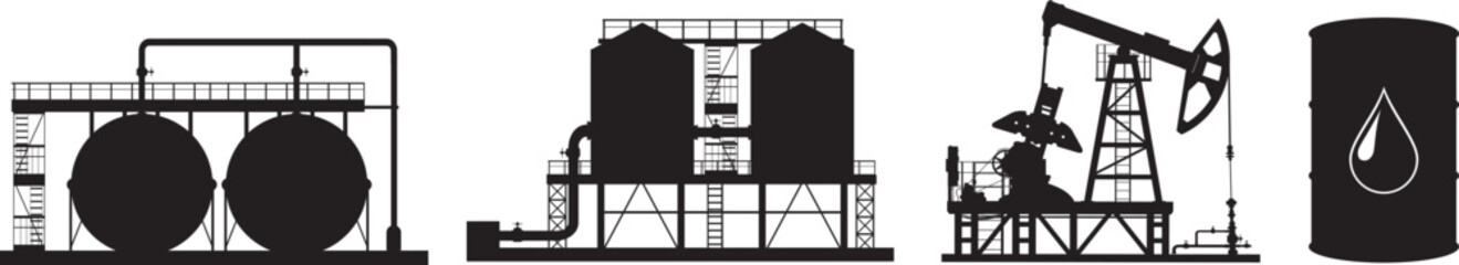 Oil industry equipment silhouettes pump