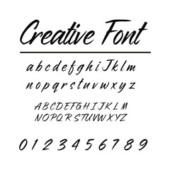 Creative Brush Script Font with Alphabet and Numbers Vector