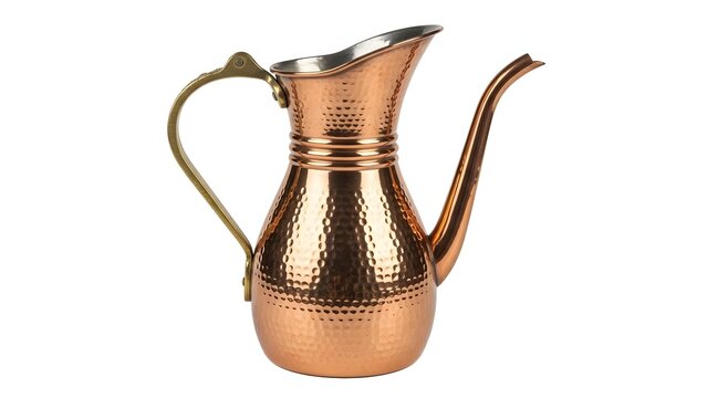 Traditional Hammered Copper Water Pitcher Dallah on White