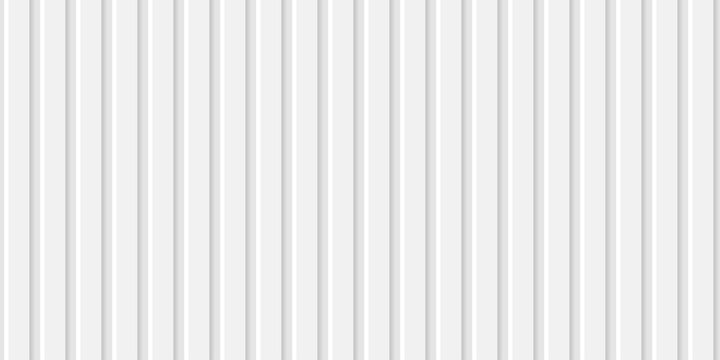 Wall siding texture. White vertical pattern for plastic, metal or wooden container, roof, building cladding. Seamless texture with planks for interior panel. White background, vector Illustration