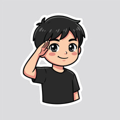 Obraz premium Cute Cartoon Boy Saluting Illustration.