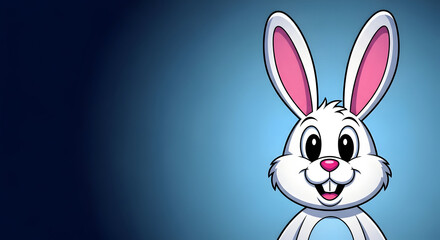Obraz premium Easter bunny cartoon character smiling on blue background easter holiday icon