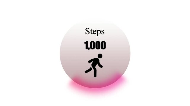 Steps Counter Progress Animation Showing 1,000 Steps with Walking Person Icon, Minimal Fitness Activity Tracker UI on White Background.