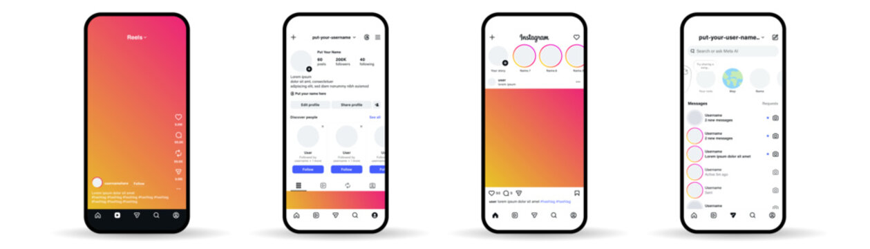 instagram mockup social media post. social network interface template app screen on Iphone smartphone , new update instagram mock up , Instagram post, story, reels mockup frame. vector editorial