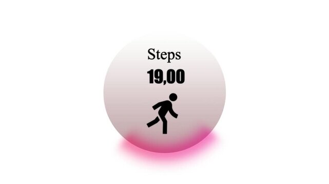 Steps Counter Progress Animation Showing 19,00 Steps with Walking Person Icon, Minimal Fitness Activity Tracker UI on White Background.