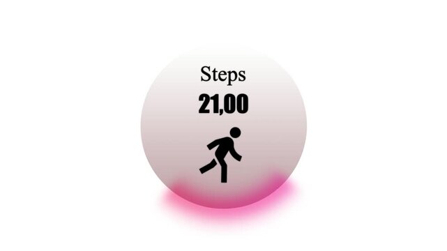 Steps Counter Progress Animation Showing 21,00 Steps with Walking Person Icon, Minimal Fitness Activity Tracker UI on White Background.