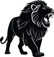 Obraz premium A majestic lion head with a flowing mane, depicted in a striking, modern style silhouette on transparent background high-quality