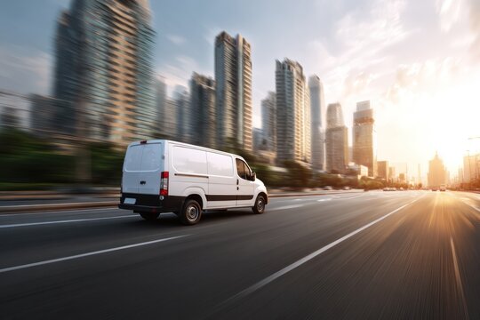 Express courier van moving on motorway